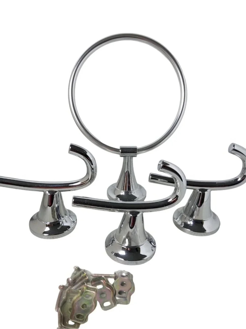Vintage Chrome Bathroom Towel,Wash Rags Set of 4 With Mounting Hardware